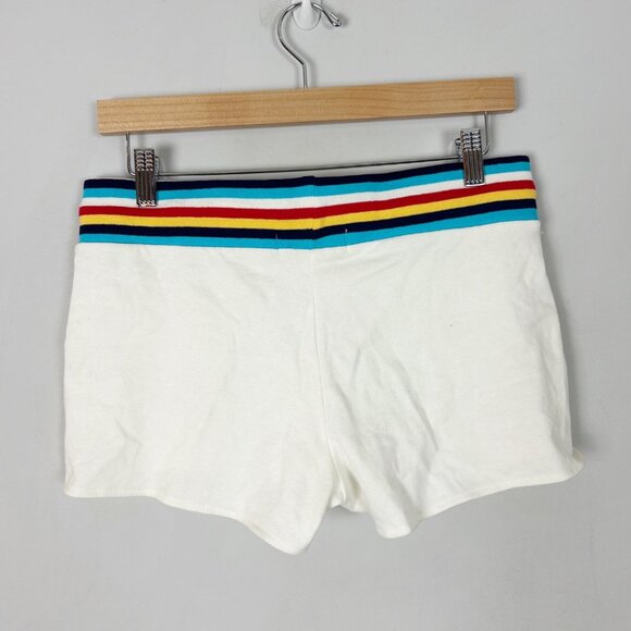 Y2K No Boundaries White Knit Shorts Striped Waistband Retro Sporty Size Medium J - Picture 2 of 4